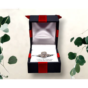 Diamond Sterling Silver Cocktail Square Ring Size 7